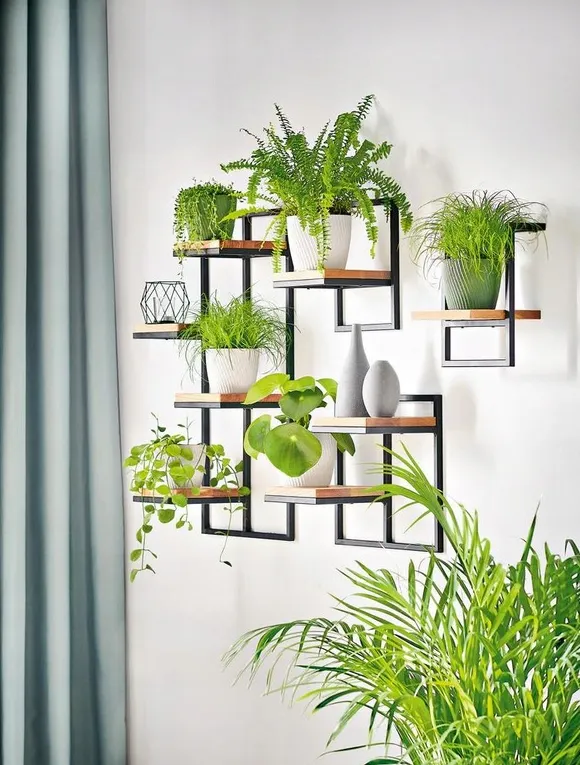 Kwietnik wiszący LENS S metal drewno czarny naturalny - LD_TZ000084