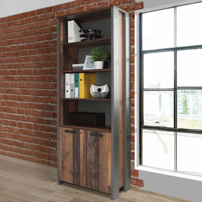 Regał wysoki CLIF z szafką - old wood vintage, beton - CLFR725-C546