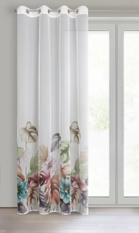 Zasłona na przelotkach NIKOLA 140x250 cm biały z motywem kwiatowym - EU_431623