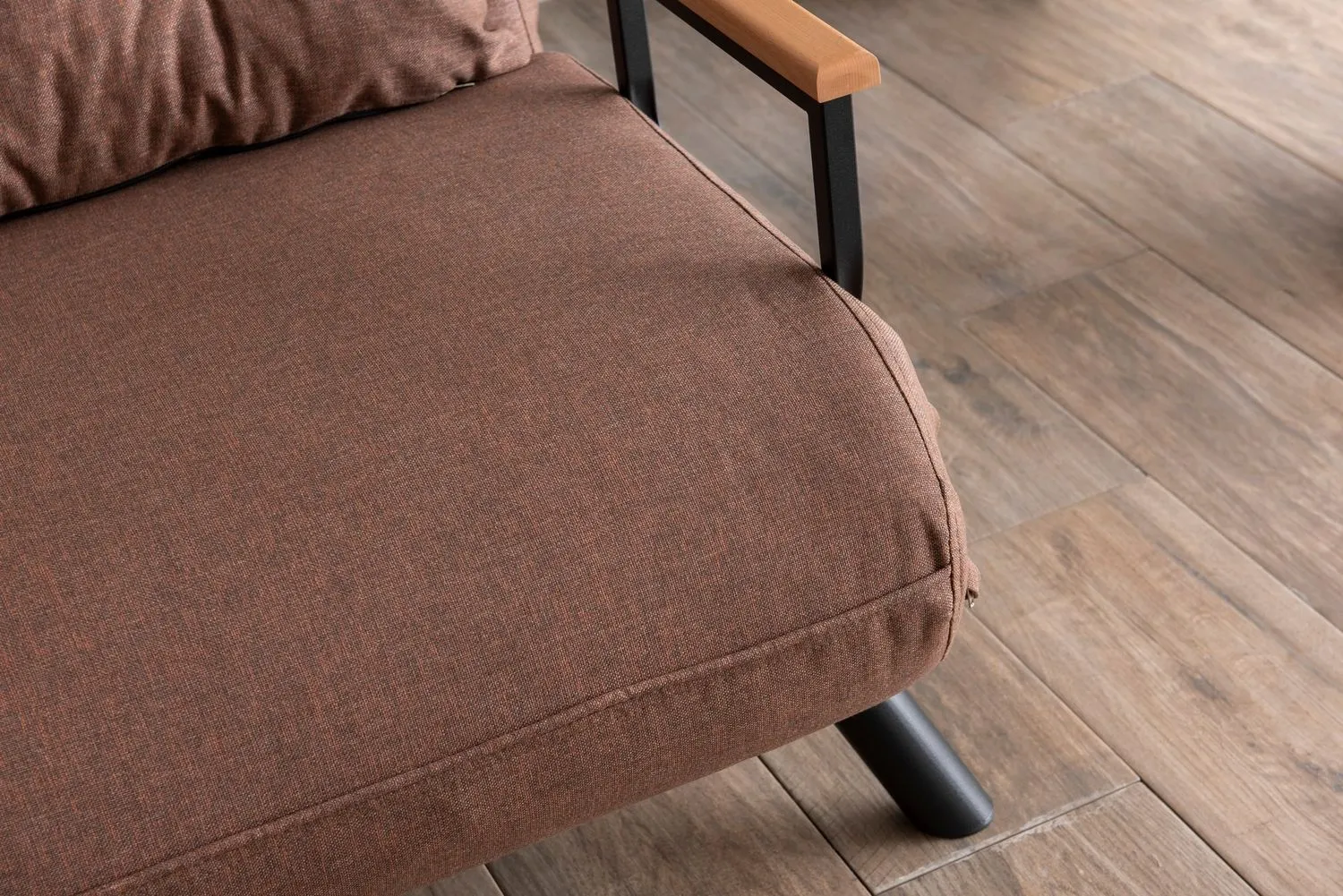 Sofa rozkładana 2-osobowa z lnianą tapicerką SANDO jasnobrązowa — zdjęcie 11