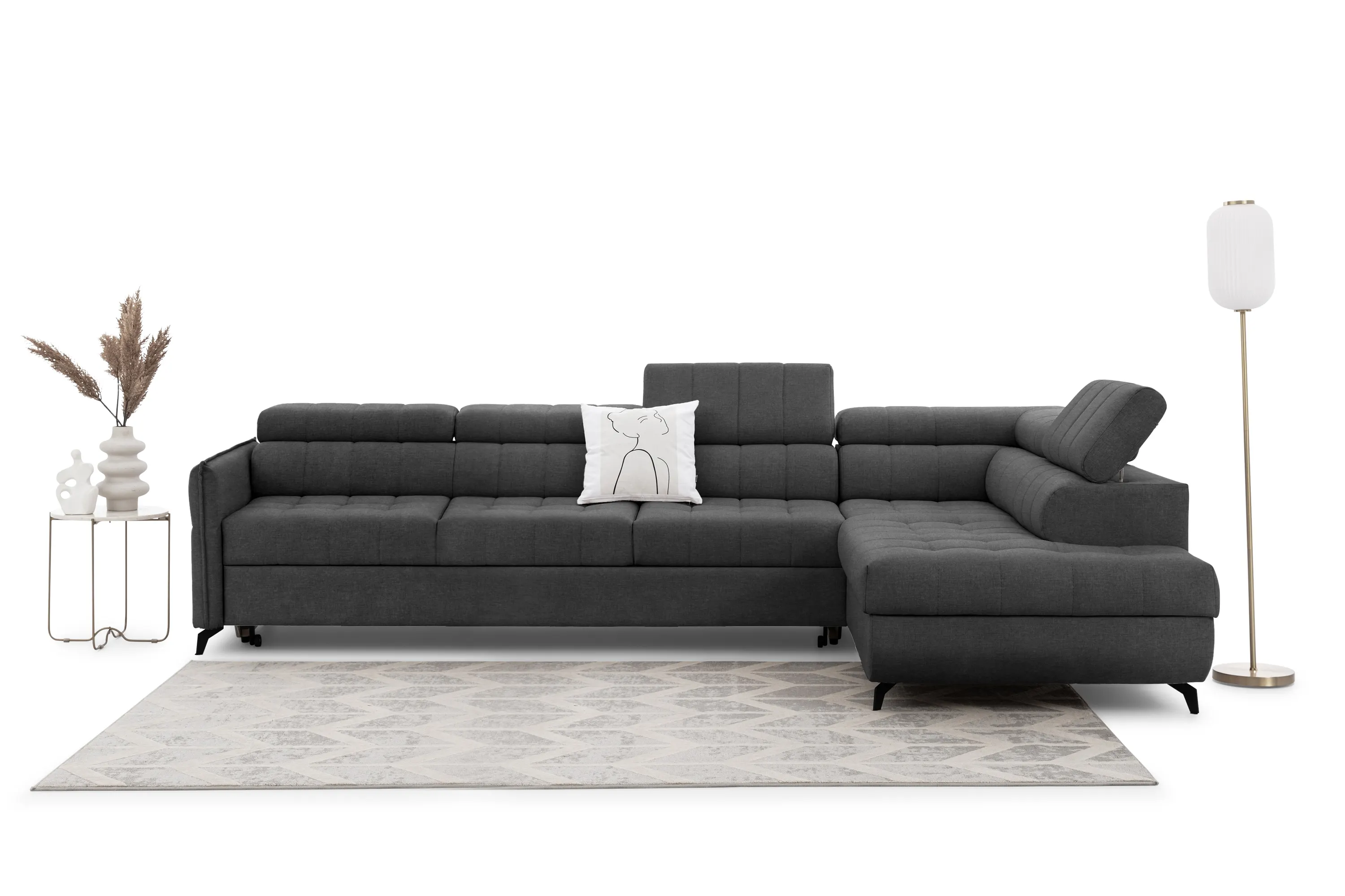 Narożnik prawostronny ELARIAS MAXI regulacja zagłówka i podłokietników tkanina Zetta 305 ciemnoszary - B_168457