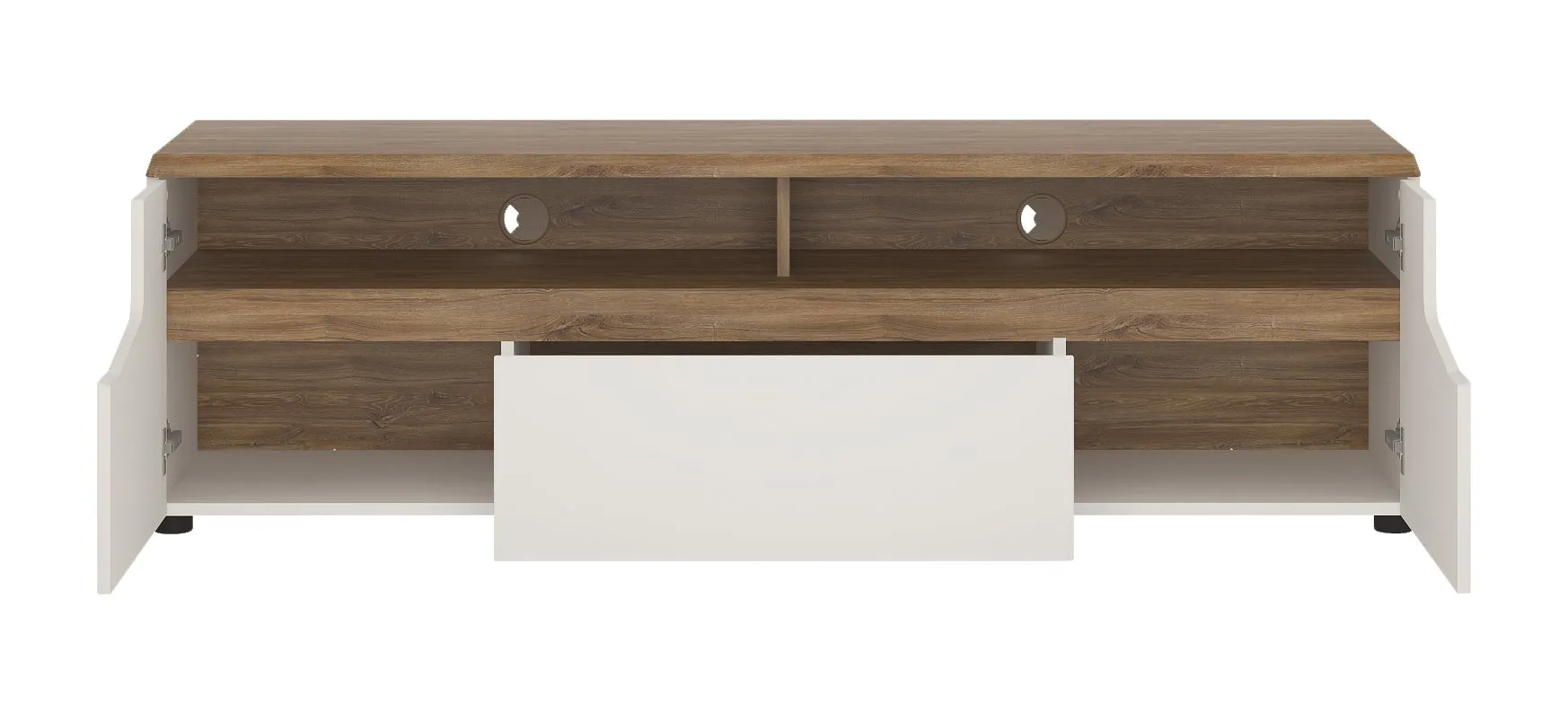 Szafka RTV z 1 szufladą TOLEDO TOLF02 Biały połysk, Dąb Stirling - 6001090000015