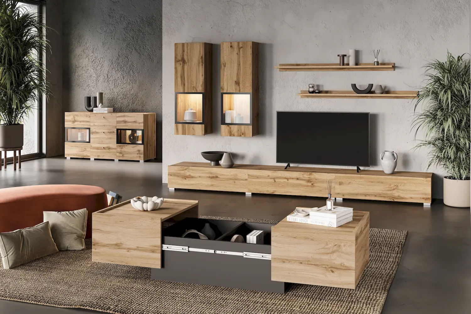 Stolik kawowy rozsuwany EKO 96 ze schowkiem dab wotan czarny - 24N6MJ96