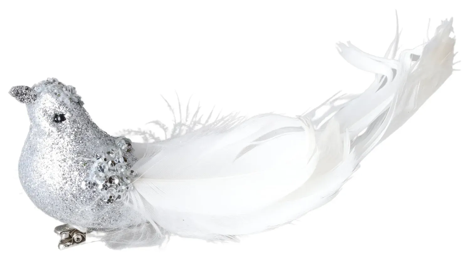 PTASZEK Z KLIPEM srebrny z białym ogonem