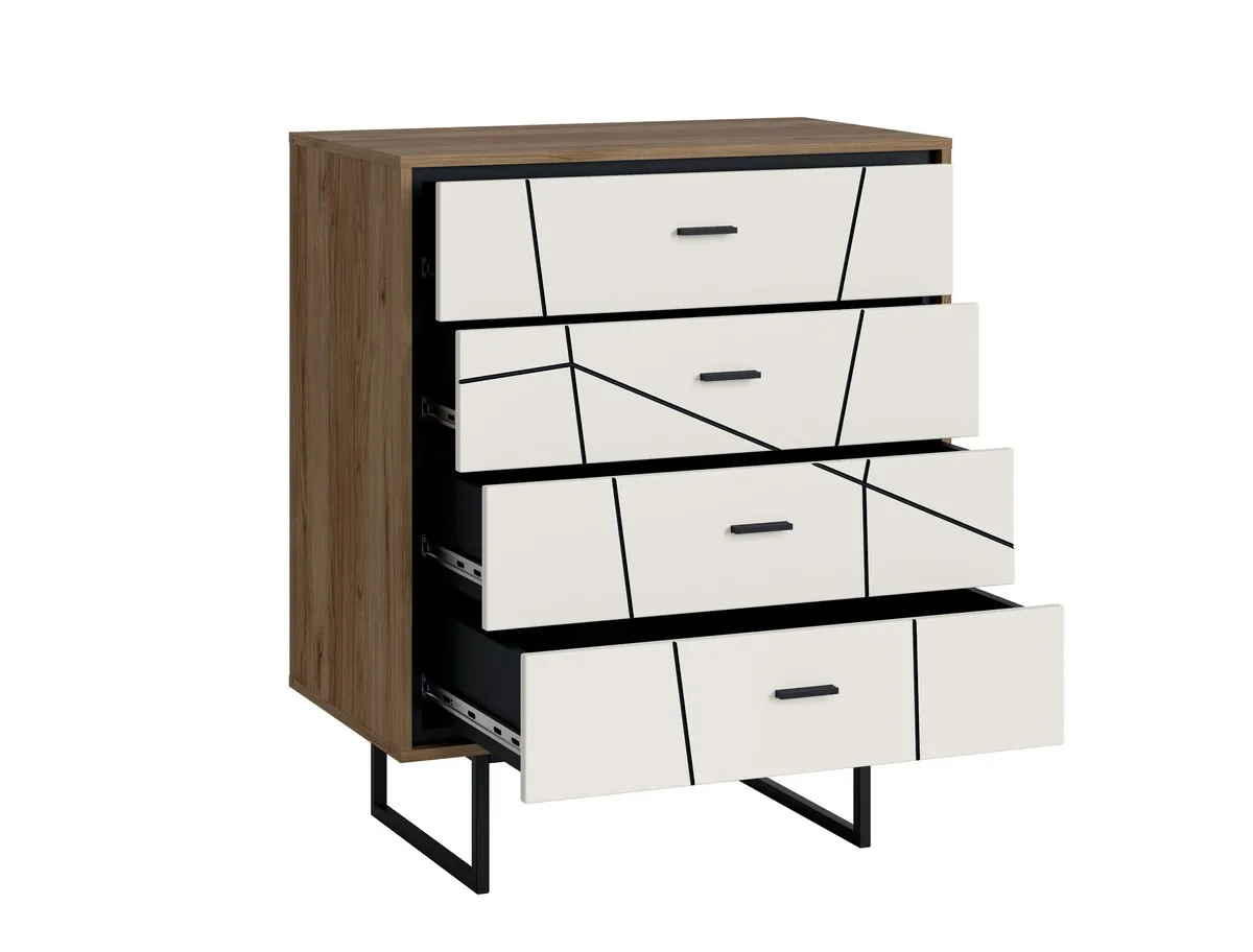 BROLO BROK07 KOMODA 4S DĄB CATANIA /CZARNA PERŁA/MDF BIAŁY HG - 6000000011781