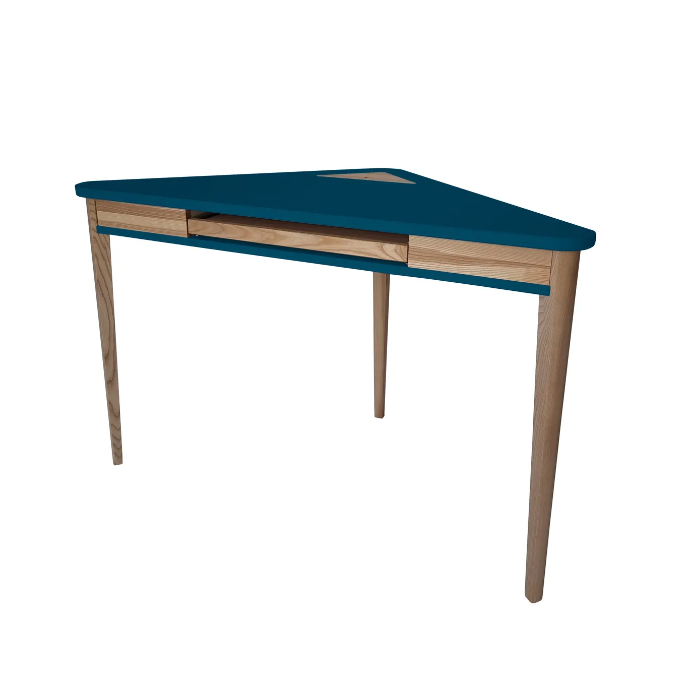 Biurko narożne ASHME z półką na klawiaturę 114x85 ciemnoniebieski blat/jesionowe nogi - RAGABAACDKEY14