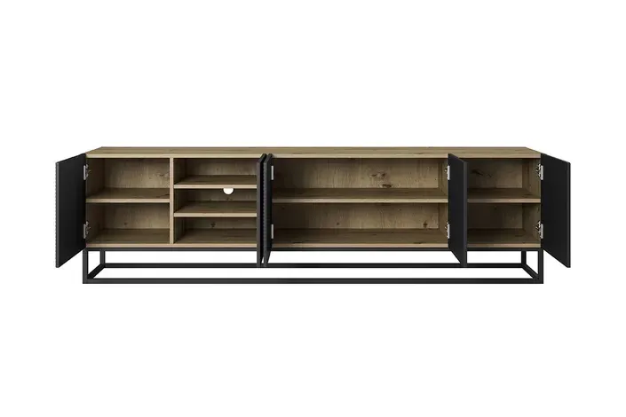 Szafka RTV ASHA 200 5D - czarny mat - dąb artisan - ryflowany front - stelaż czarny — zdjęcie 8