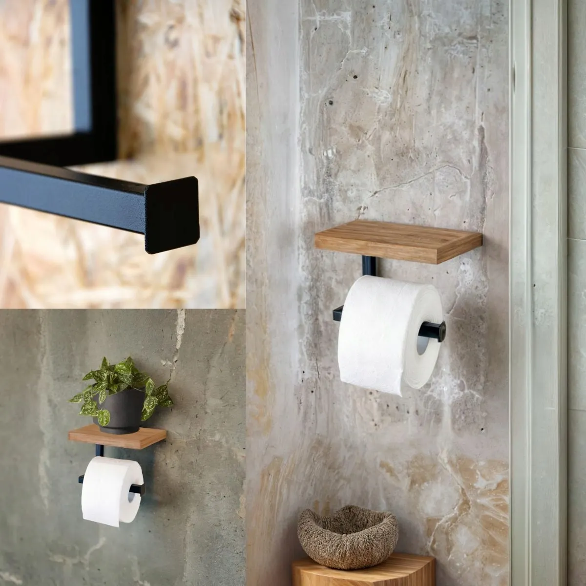 Uchwyt na papier toaletowy z półką ORBEC czarny naturalny - LD_TZ000372
