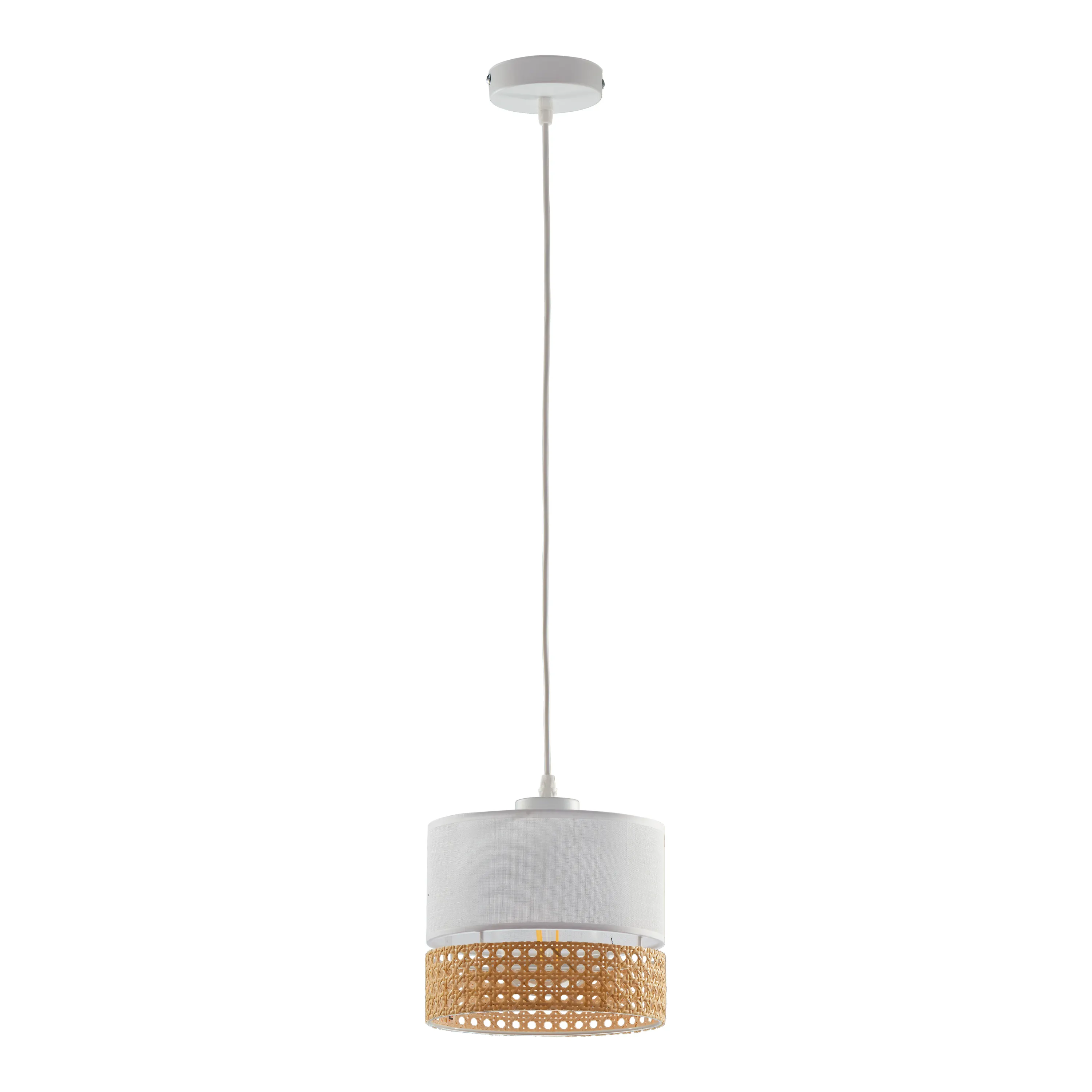 Lampa wisząca PAGLIA biała z brązowym elementem z plecionki 160x20cm