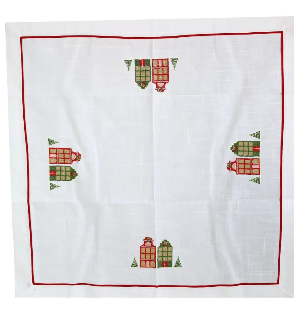 Obrus świąteczny kwadratowy 85x85 w domki biały