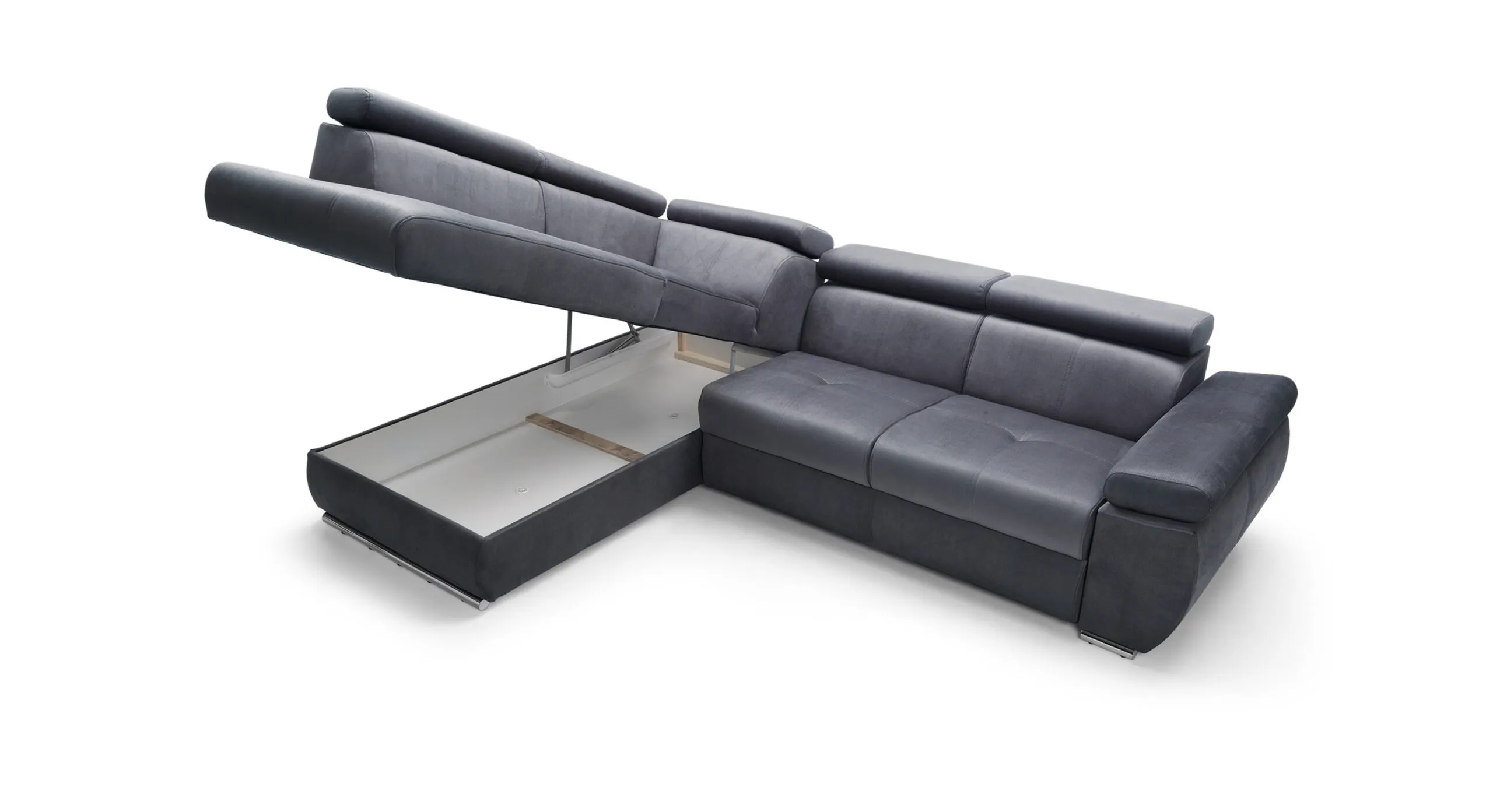 Narożnik z funkcją spania LIZBONA II lewostronny regulowane zagłówki i podłokietniki - szary - LIZBONAII_NAR_SOLAR96_L