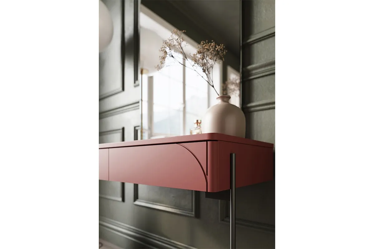 Toaletka - konsola z 2 szufladami SONATIA 100 - czerwony ceglany - czarny stelaż - B_149182