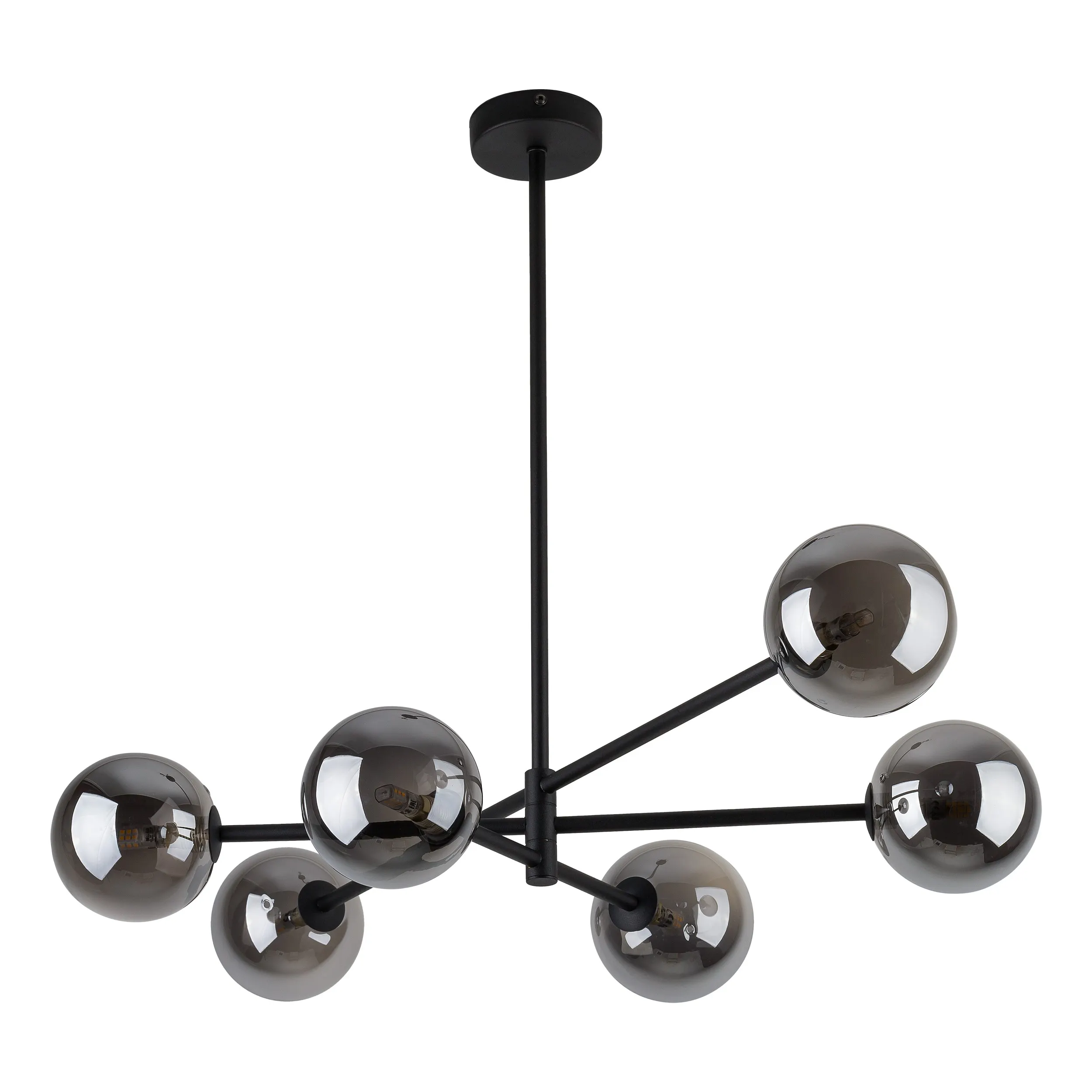 Lampa sufitowa SARIUS czarna metalowa z szarymi okrągłymi szklanymi kloszami 90x68x64cm