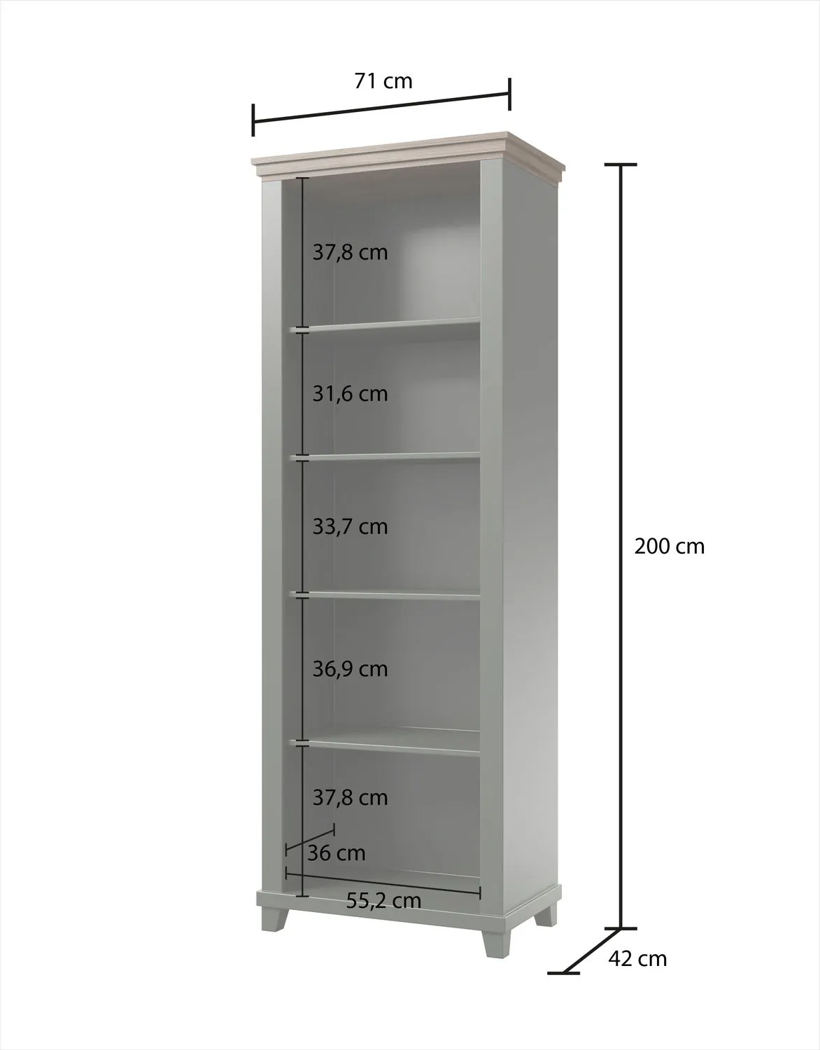 Regał z półkami EVORA 71x200 ciemnozielony/dąb Lefkas - 24ZRJU88
