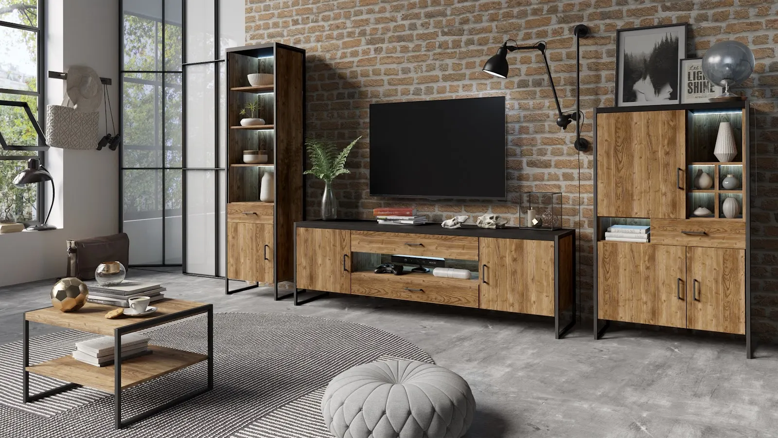 Witryna TARABO 5 wysoka jednodrzwiowa z szufladą appenzeller fichte czarna 210x54x40cm - WYP24ABJH05