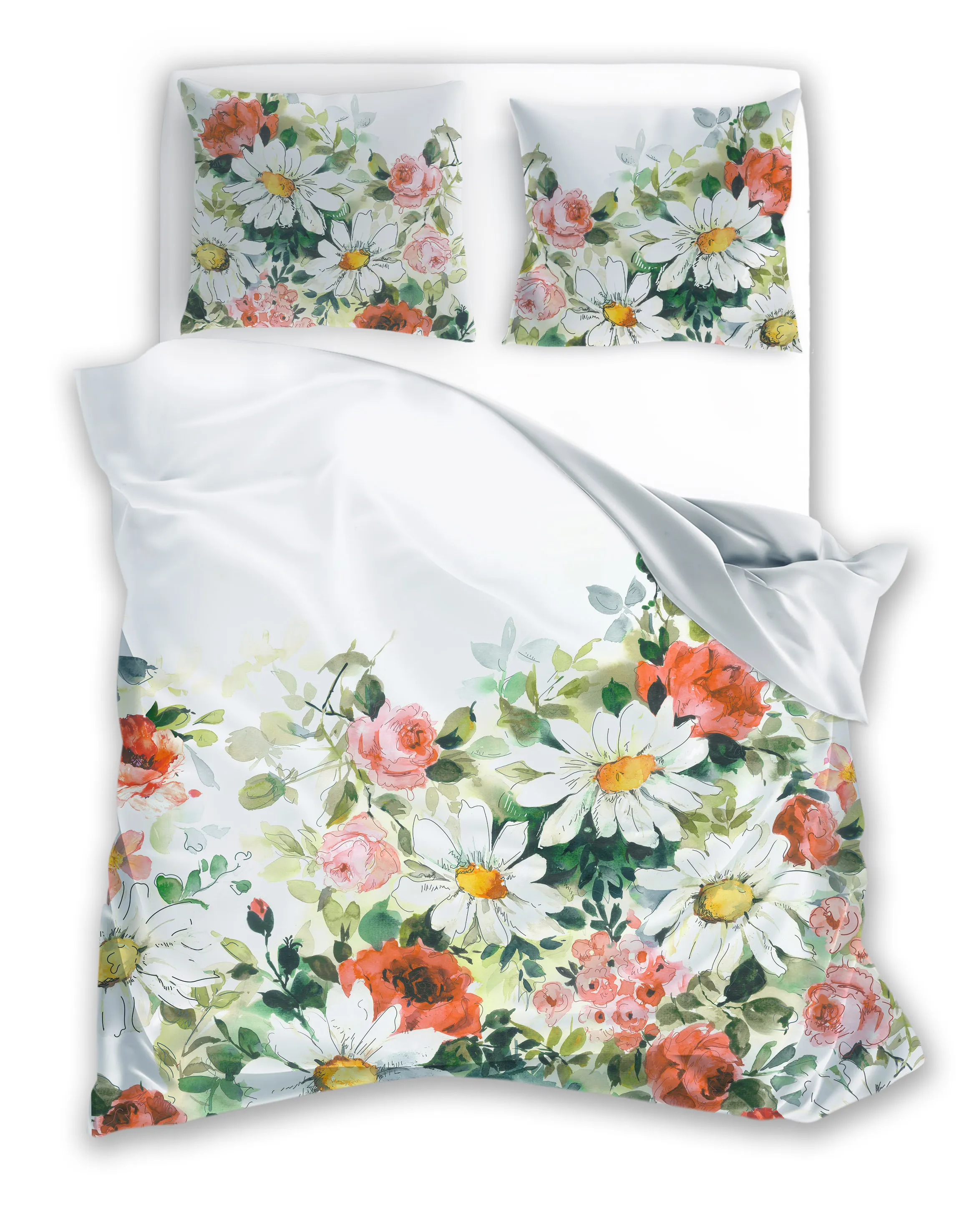 Pościel komplet NOBILE 017 satyna bawełniana 220x200+2x70X80 fotoprint wielokolorowy Poduszka, Wystrój domu, Kwiat, Róża