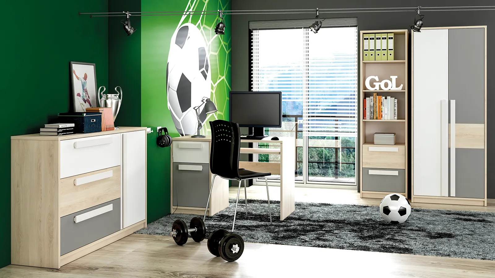 Komoda 1-drzwiowa z 3 szufladami DROP 08 buk fjord, biały, szary - 1DROP0801-001