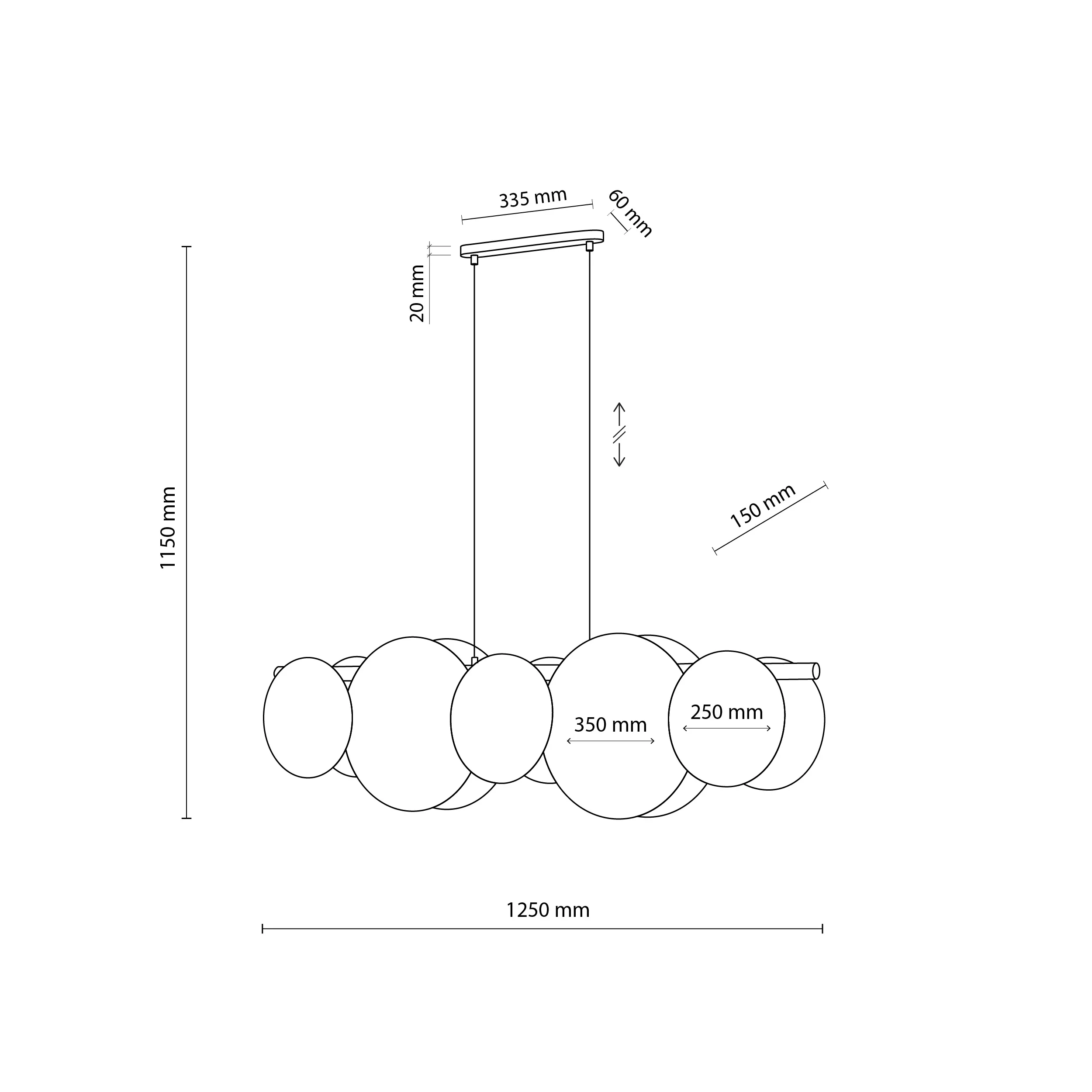 Lampa wisząca PULSE biała na drewnianej listwie klosze biało brązowe 126x115x15cm - TK_4815