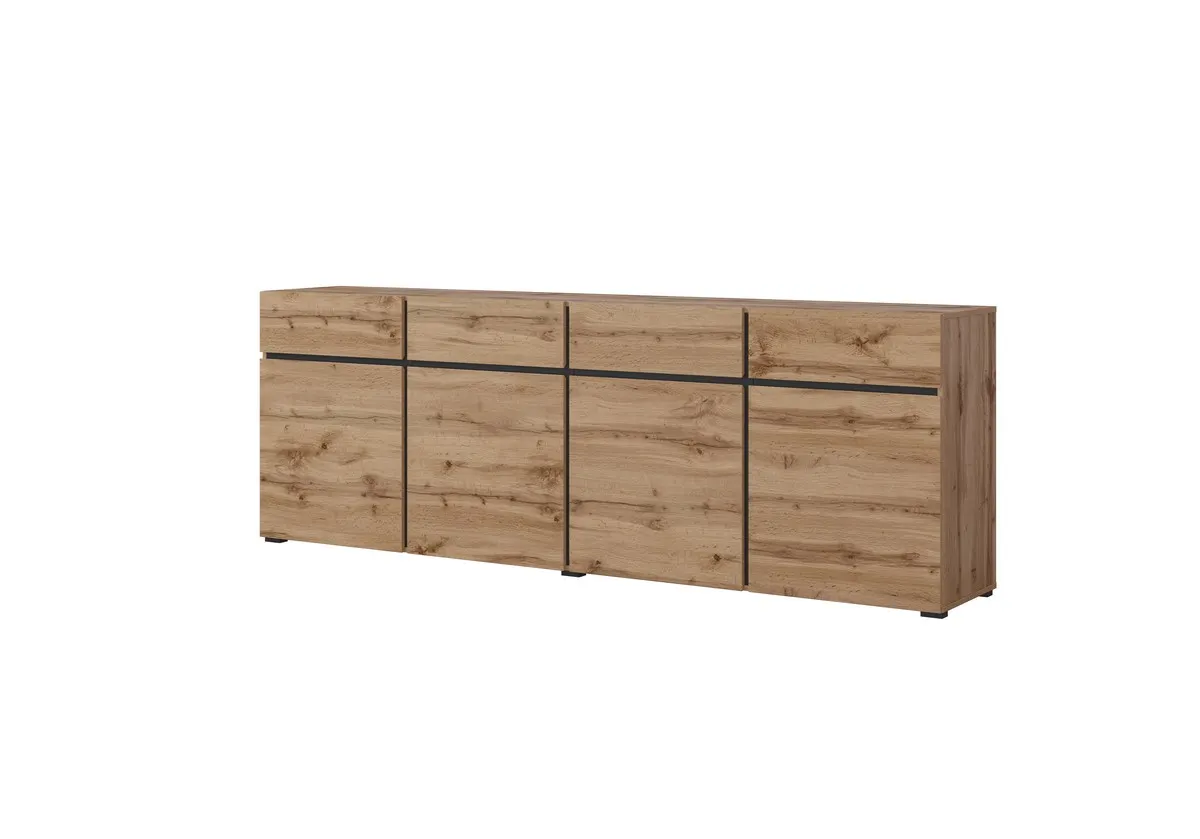 Komoda 4-drzwiowa z szufladami CROSS 225 cm dąb wotan