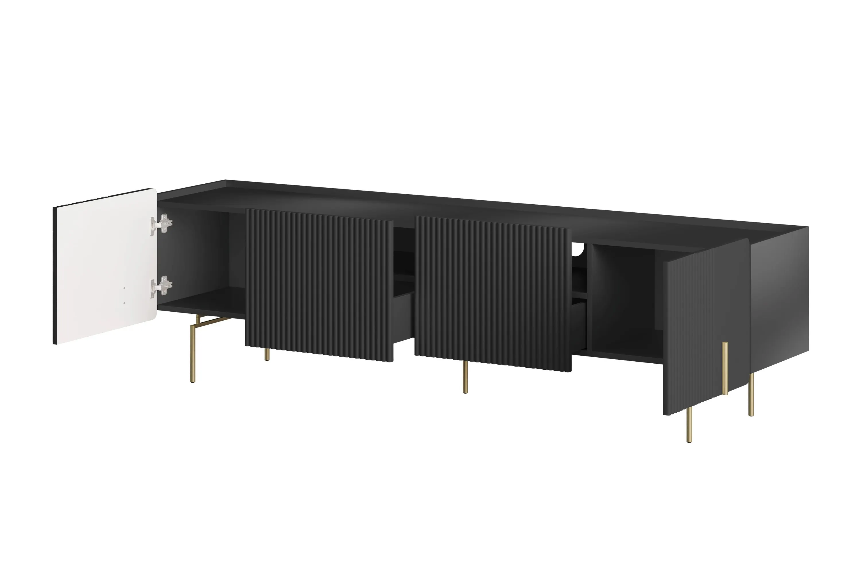 Szafka RTV 2-drzwiowa z 2 szufladami MALMI 200cm - czarna - złote nogi - B_166979