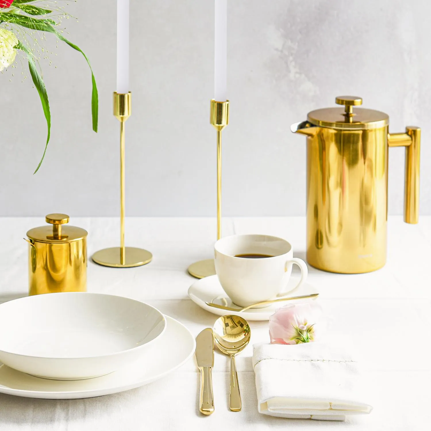 image zestaw sztućców, porcelanowy, złoty, kawa/espresso, kawa/serwis kawowy