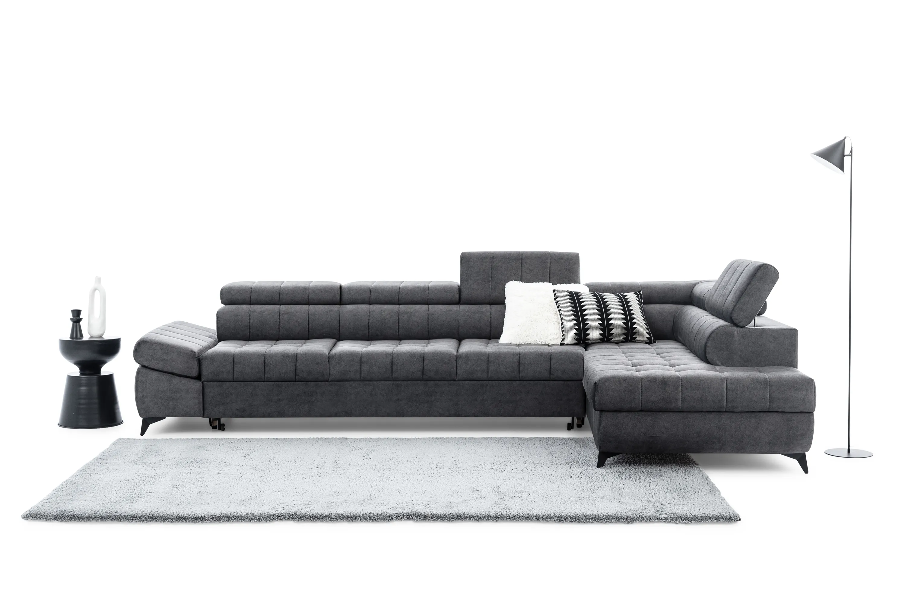 Narożnik prawostronny VALORIS MAXI regulowane zagłówki i podłokietniki tkanina Zetta 305 grafitowy - B_168597