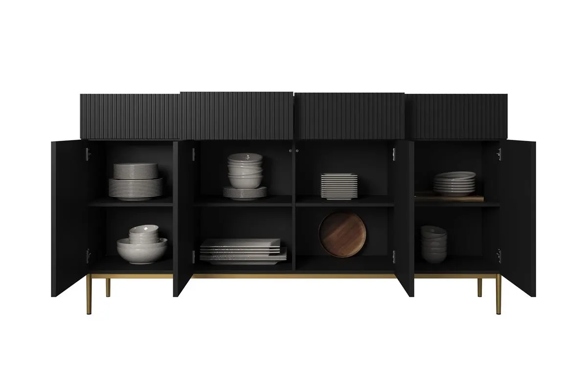 Komoda NICOLE 200 z 4 szufladami - czarny mat - złoty stelaż - B_57083