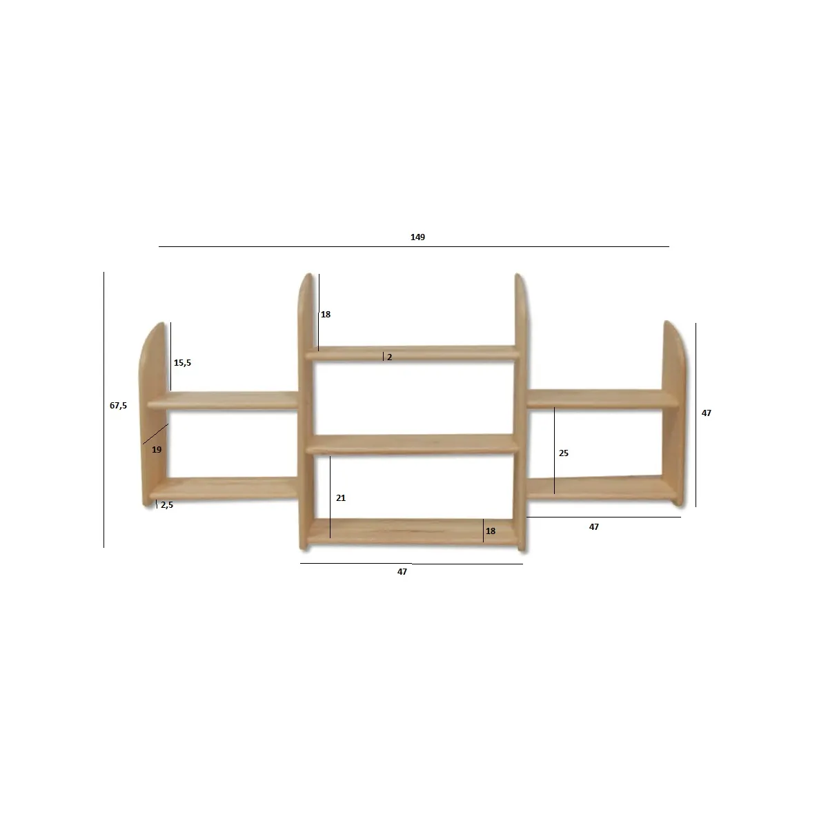 PK102 półka S150 W69 G19 sosna dąb DREWMAX