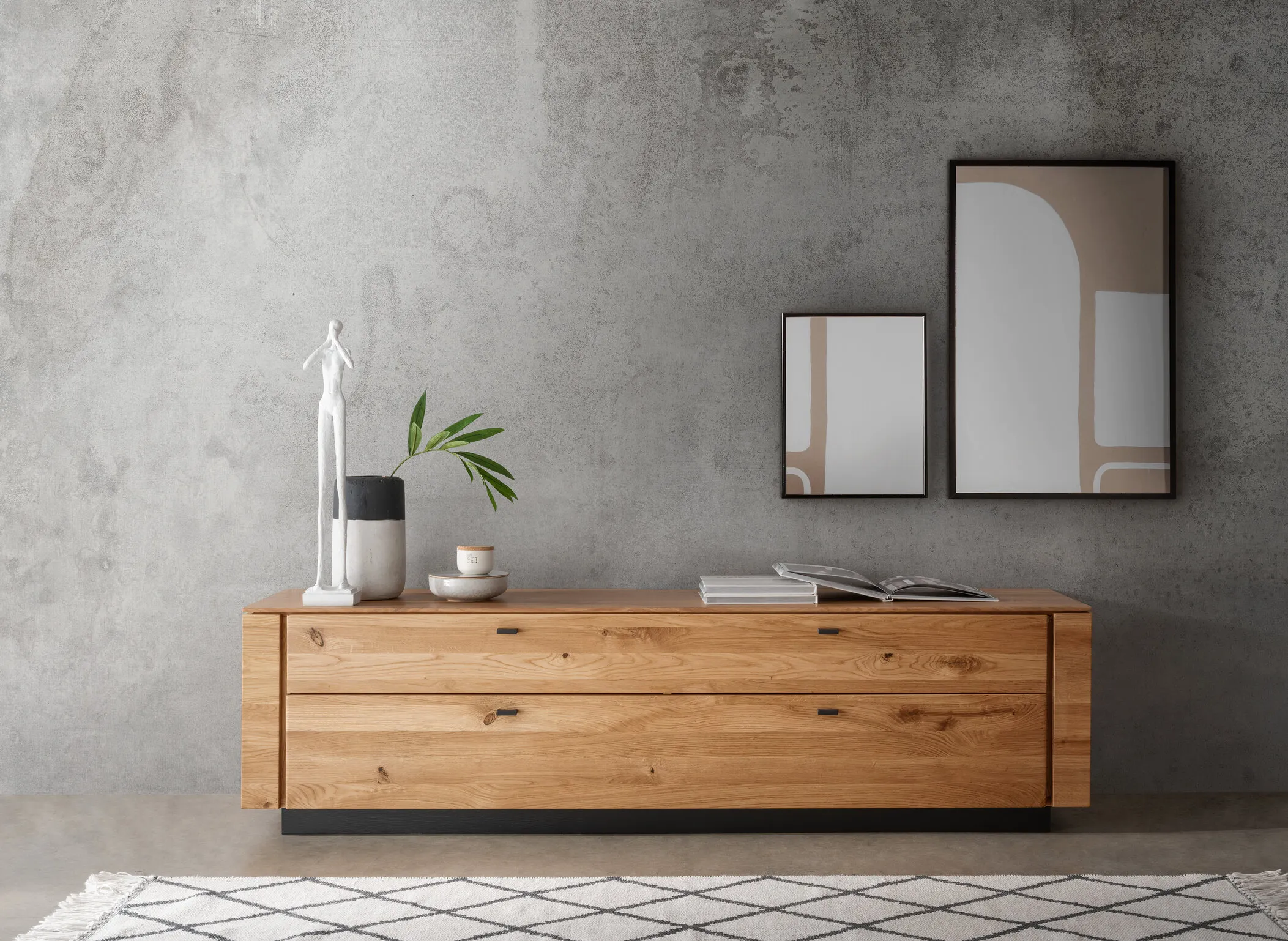 Szafka rtv dębowa drewniana PRESENT 180x47 z szufladą - GK_103623070202