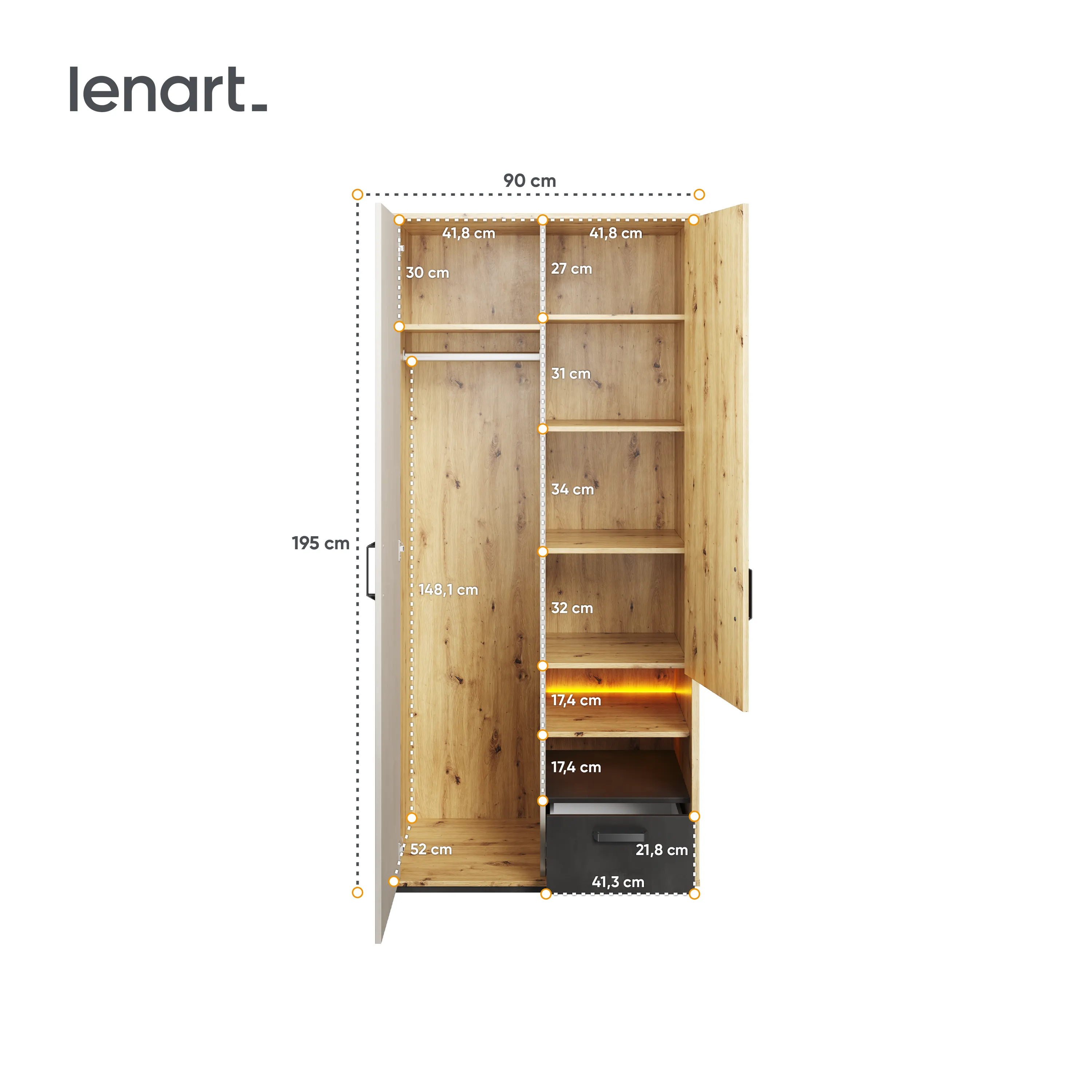 Szafa 2-drzwiowa Qubic QB-03 dąb artisan - QB3DAR