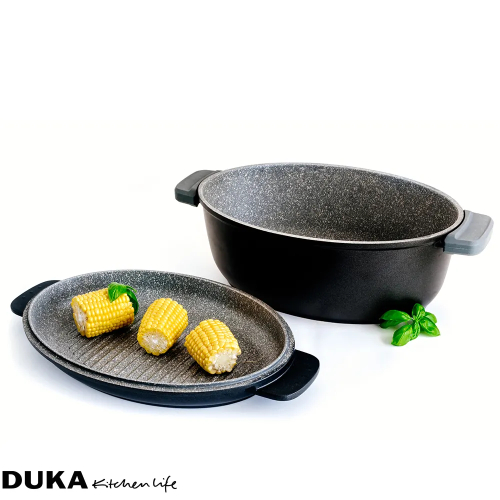 image garnek żeliwny, pokrywa antykałowa, patelnia grillowa, kukurydza, non-stick