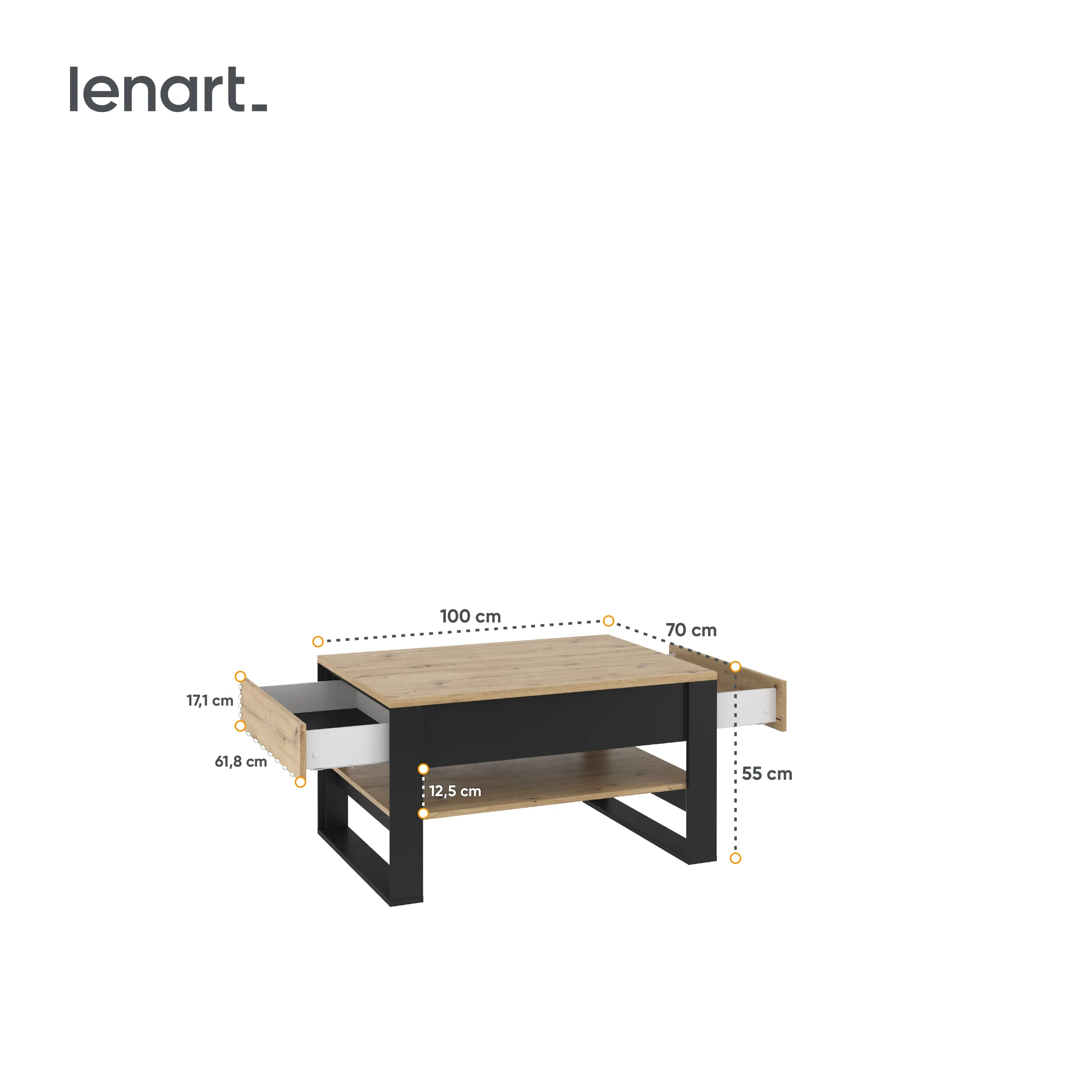 Stolik kawowy z szufladami 100x70 Quant QA-09 dąb artisan/czarny - QA9DAC