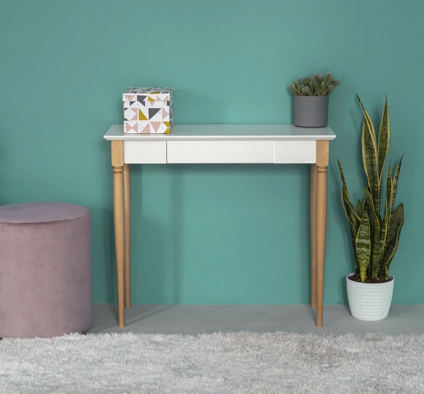 Biurko z szufladą MAMO 65x40 granatowy blat/drewniane nogi - RAGABAWDMA115