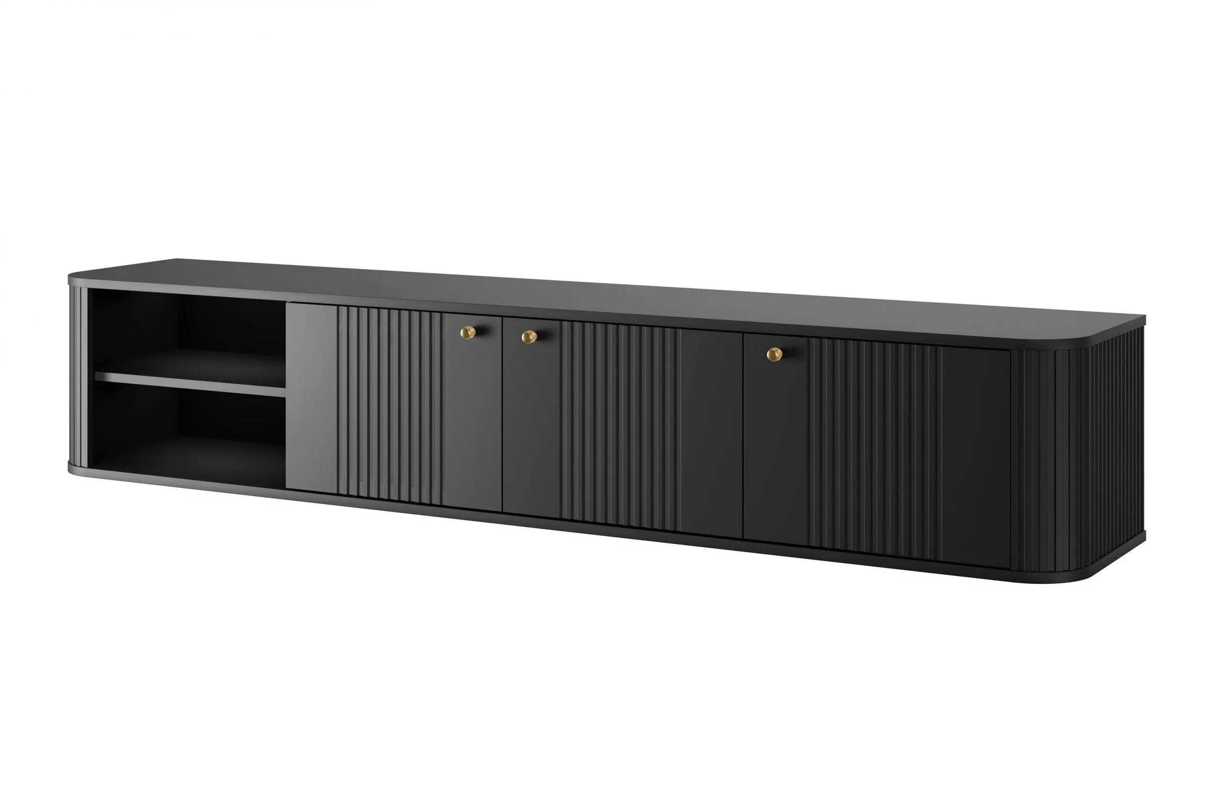 Szafka RTV wisząca 3-drzwiowa VESPER RTV 187 ryflowany front czarna złote uchwyty Meble, Kredens, Szafka, Łóżeczko, Łóżko dziecięce