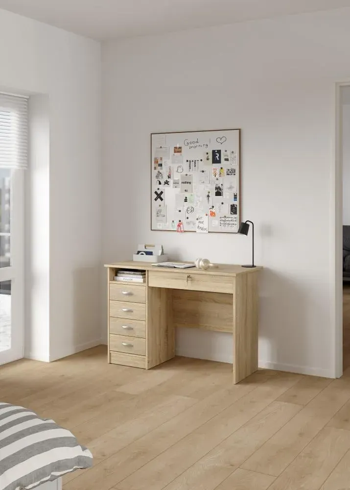 Biurko z 5 szufladami (1 zamykana na klucz) FUNCTION PLUS 110 cm dąb - TV_80163AKAK