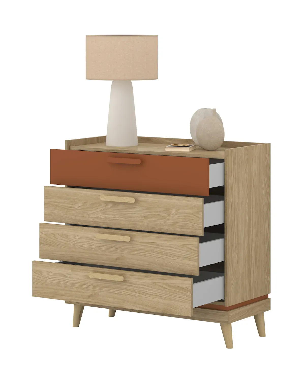 Komoda z 4 szufladami SCANDI 27 dąb olejowany ceglany - 24D5OH27