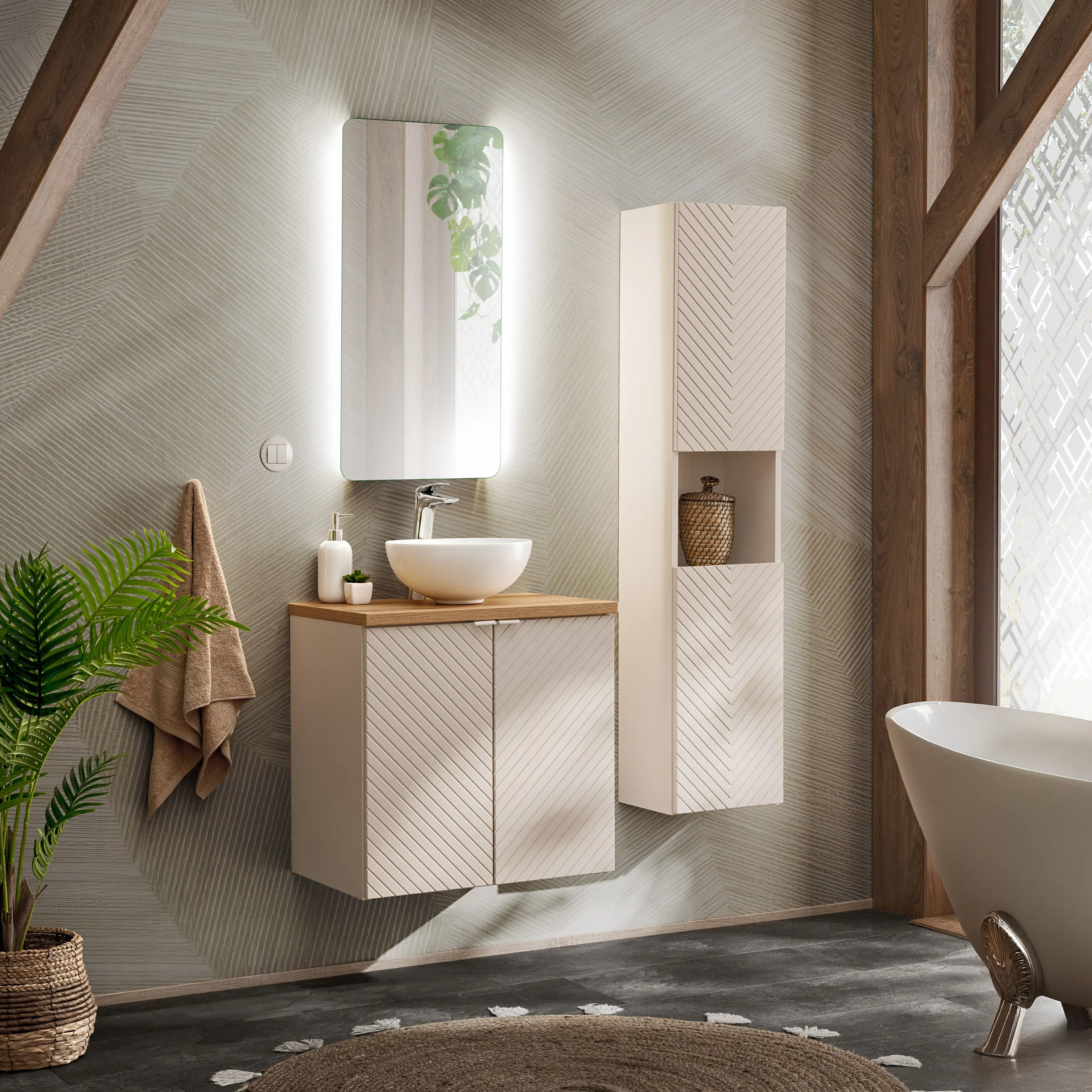 Zestaw meblowy SET-VIC ( szafka 2-drzwiowa 60cm + blat ) kaszmirowy - SET-VIC_B_CASHMERE_60CM_D