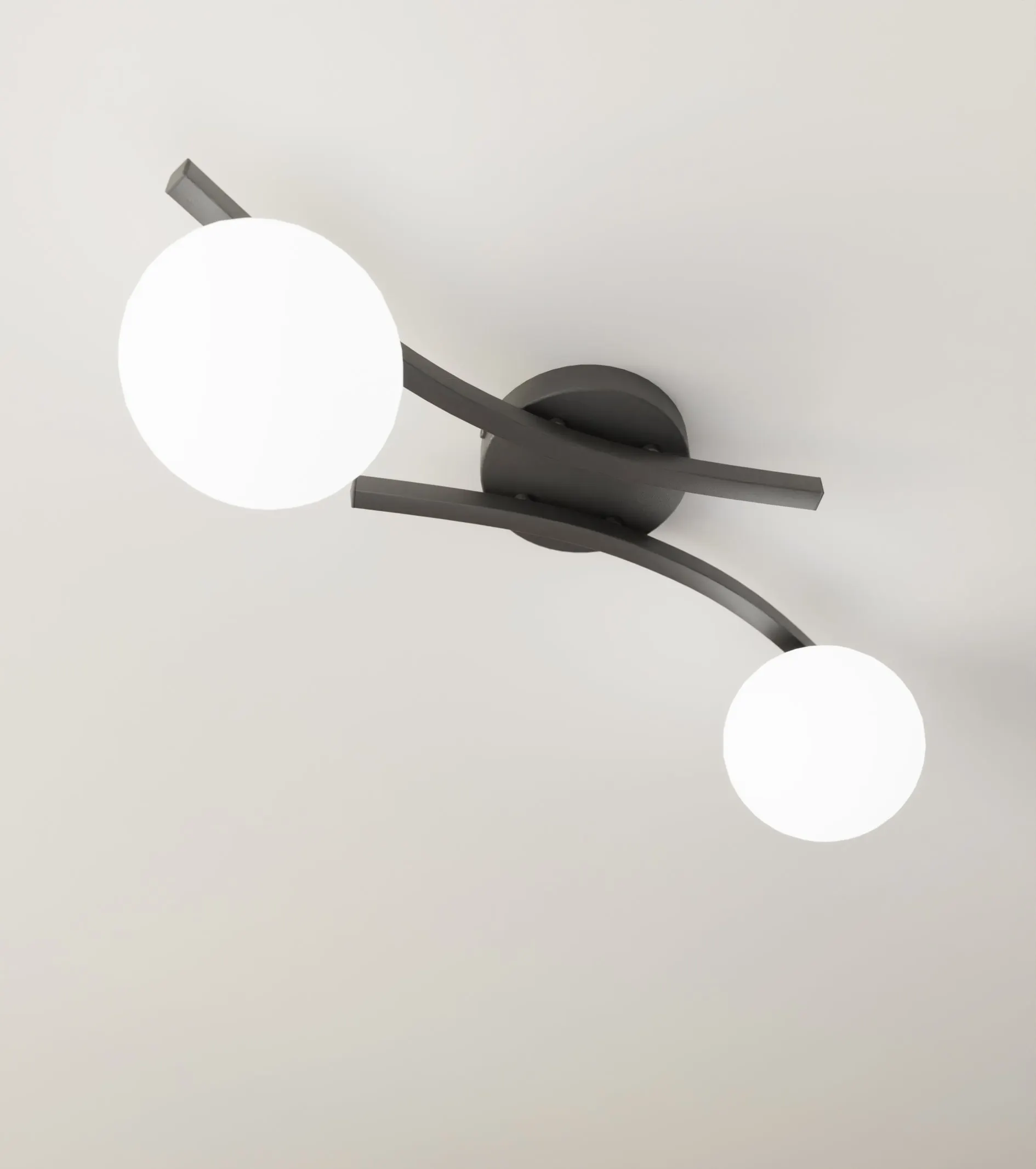 image lampa sufitowa, kule LED, metalowy stelaż, wieczorne oświetlenie, kule LED