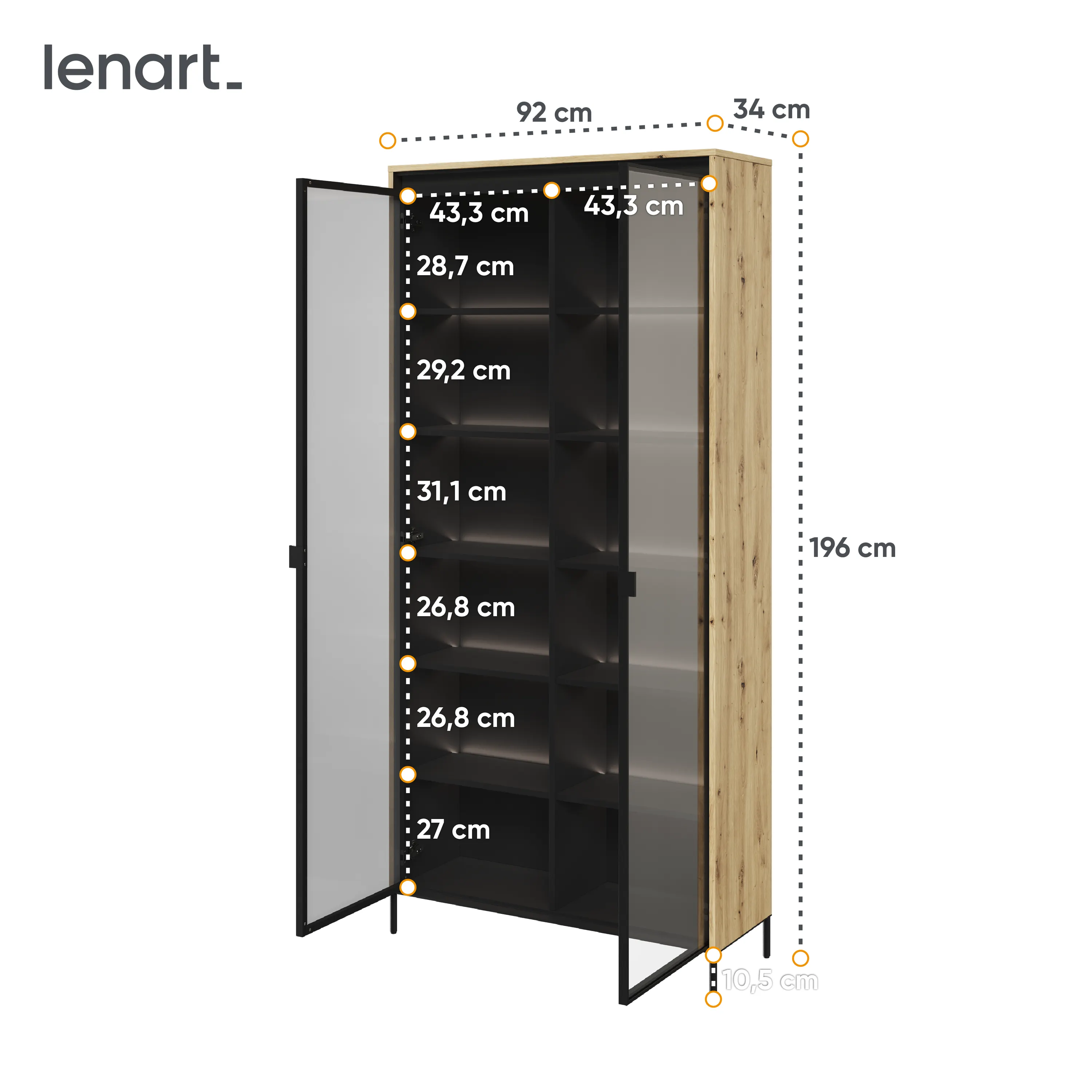 Wysoka witryna z oświetleniem TREND TR-07 2D dąb artisan/czarny - TR7DAC-V2