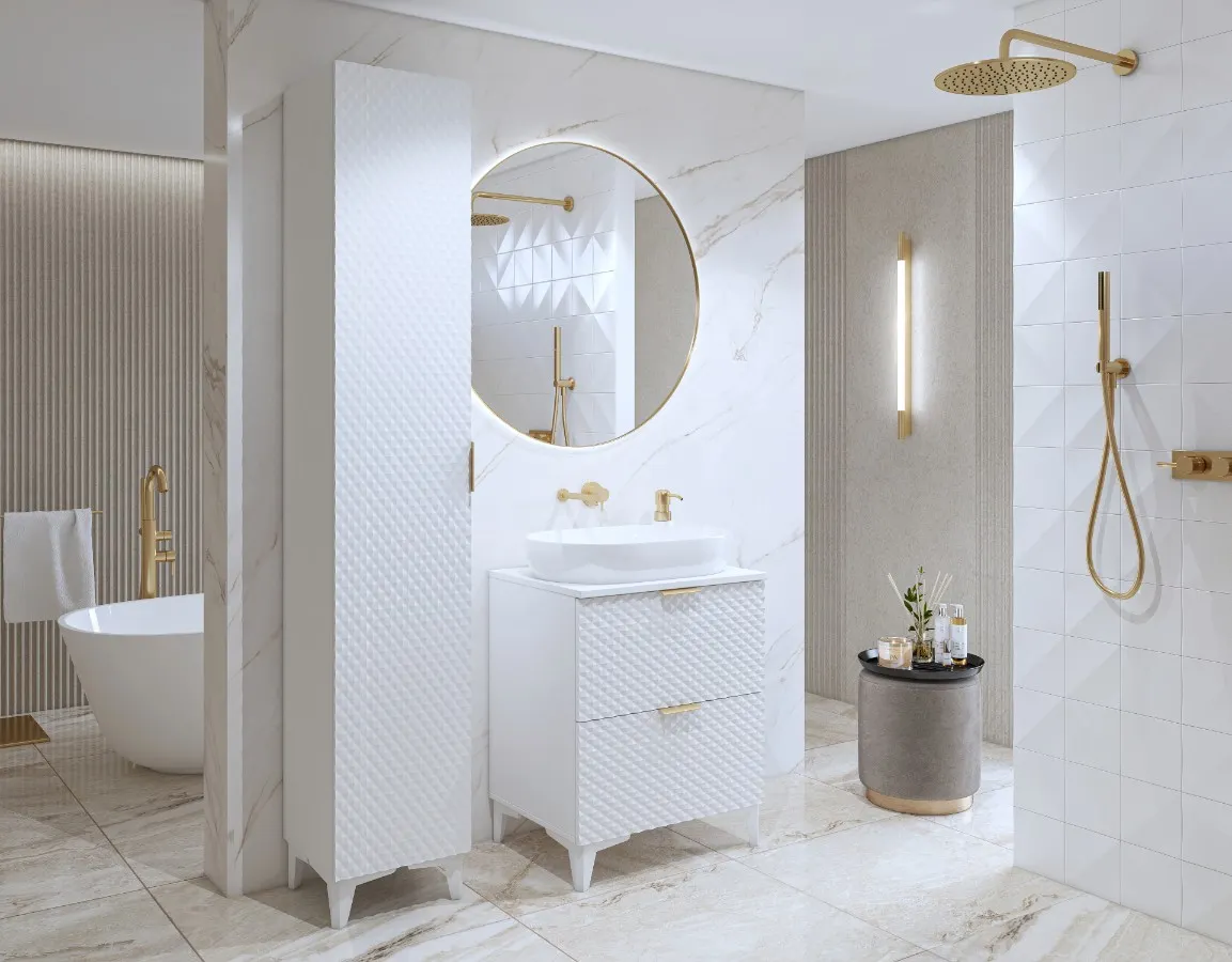 Szafka pod umywalkę LAURA wisząca z 2 szufladami 80 cm - biała - 3097NM48