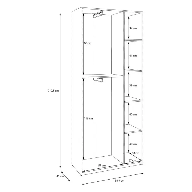 Szafa 2-drzwiowa HOME NOOK 2 drążki i półki 90cm biała — zdjęcie 12