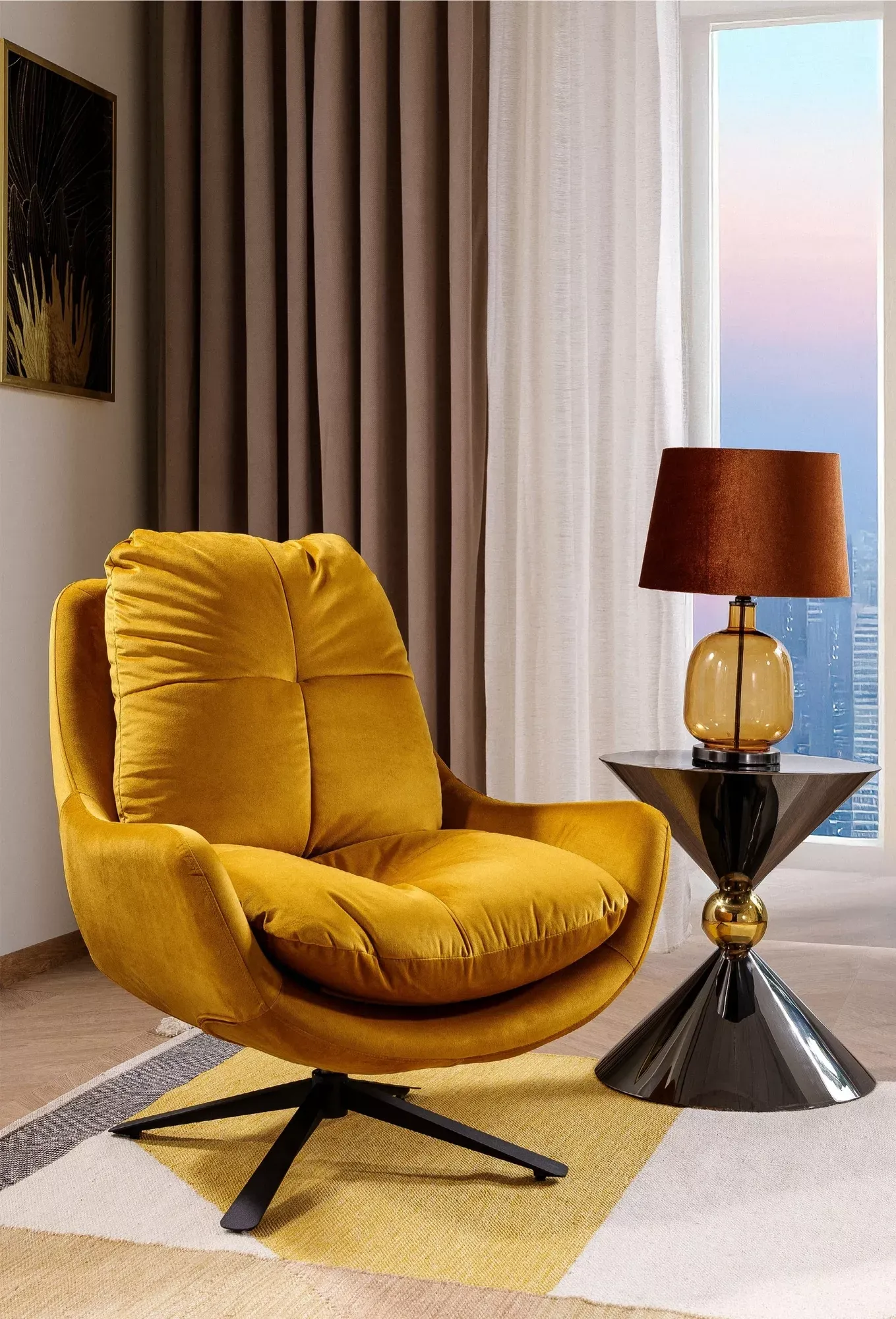 Ława okrągła MIRA klepsydra 50x60 czarno-złota - MIRACFI50