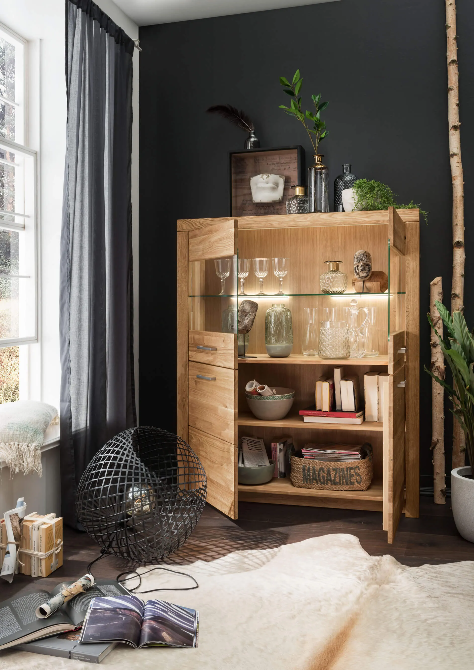 Kredens 2-drzwiowy dębowy z przeszkleniem DOVE 118x141 2-drzwiowy - GK_1031690401