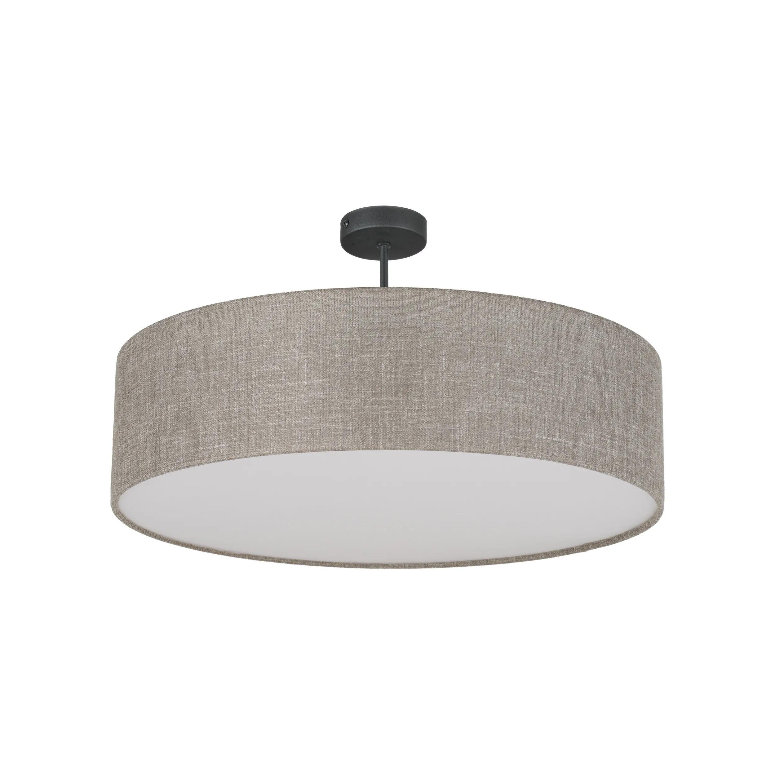 Lampa sufitowa RONDO na czarnej sztycy brązowa okrągła oprawa z tkaniny biały klosz 60x35cm