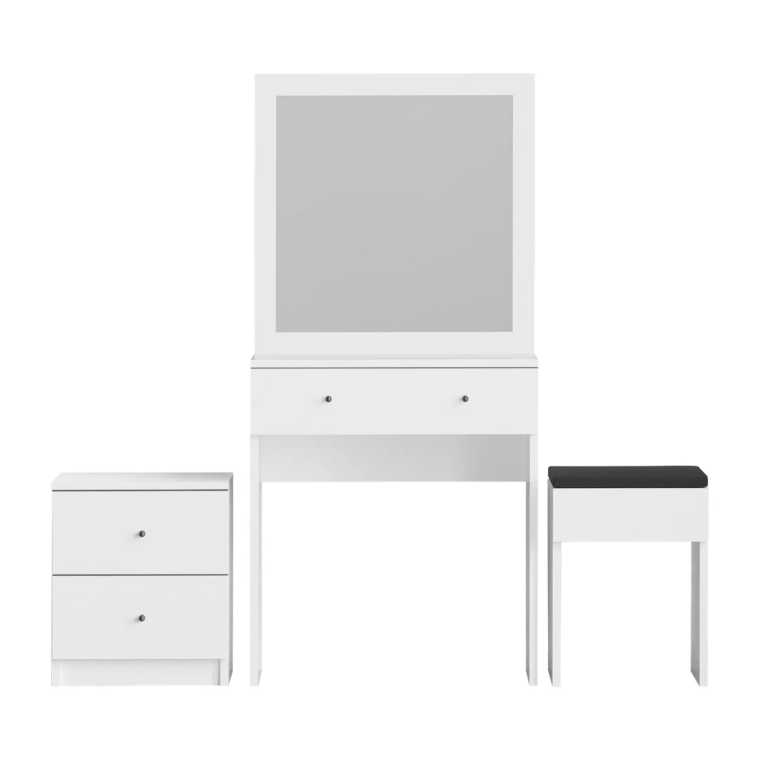 Zestaw mebli NICE toaletka z lustrem stołek i szafka kolor biały - ASI_746JUG4301