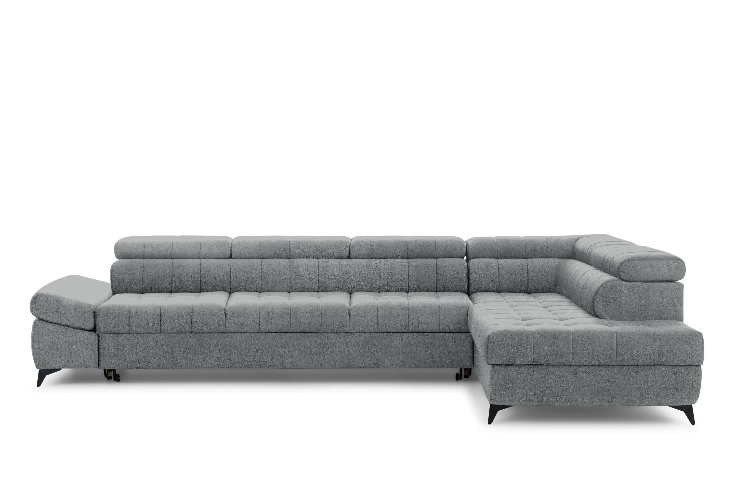 Narożnik prawostronny VALORIS MAXI regulowane zagłówki i podłokietniki tkanina Perfect harmony 85 szary - B_168602