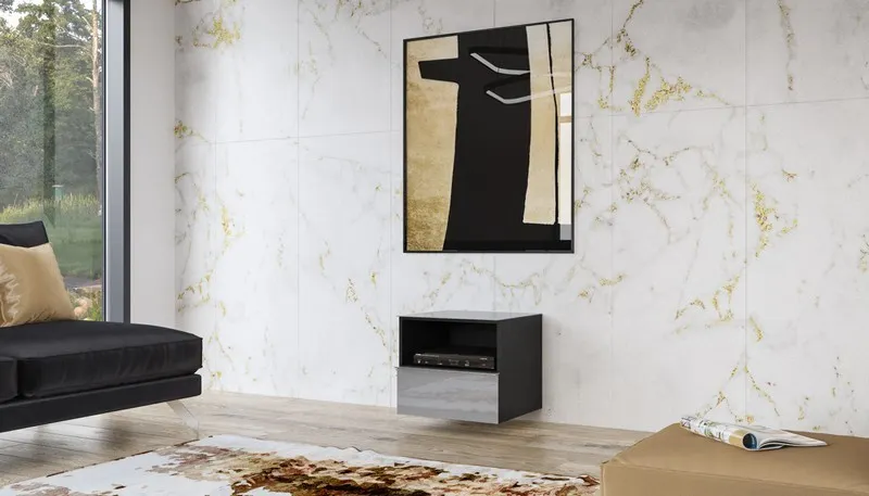 Komoda RTV HELIO 37 z szufladą i wnęką szara czarna 50x50x48cm - 24WXJW37