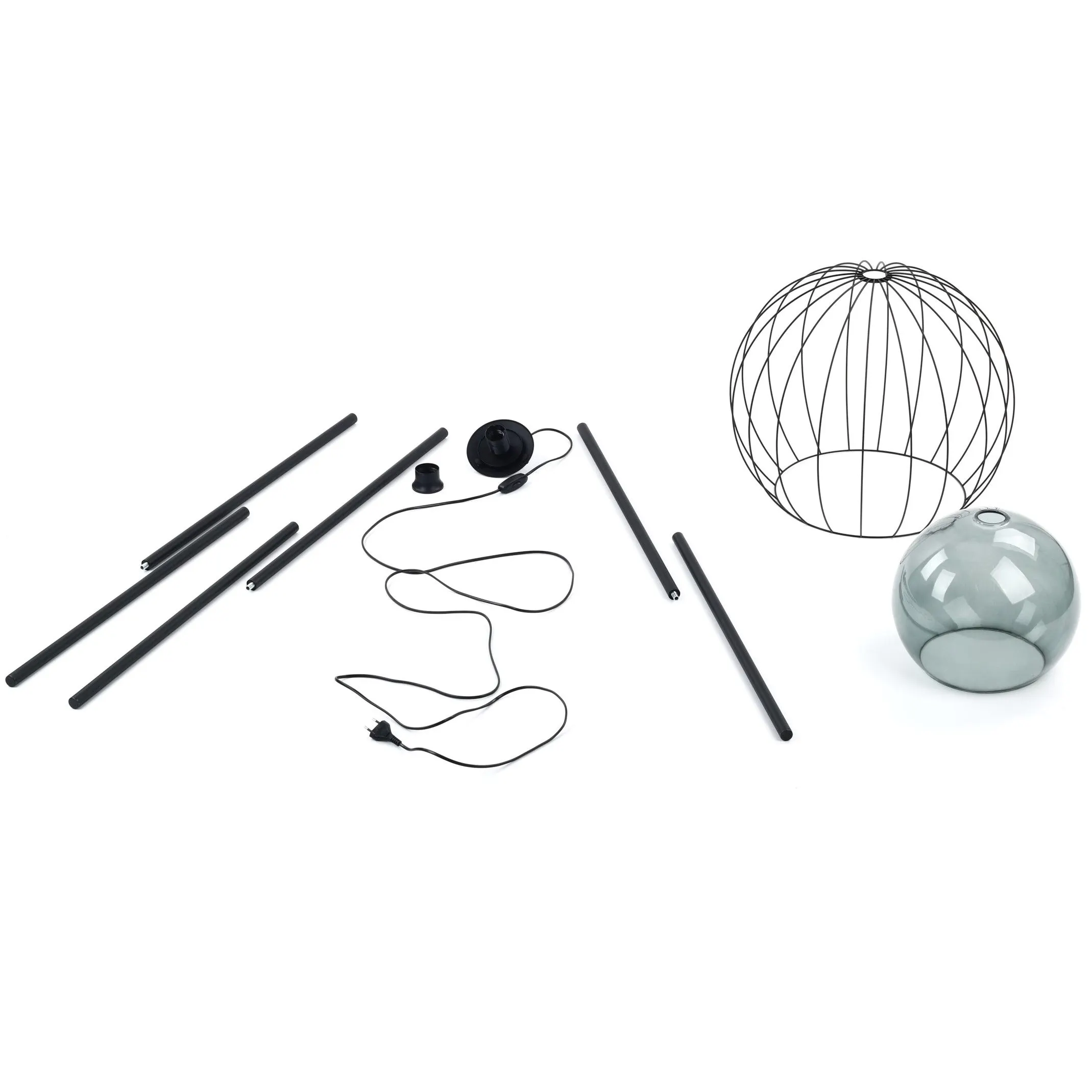 Lampa podłogowa UNIVERSO czarna na metalowych nogach z niebieskim szklanym kloszem 179x50cm - TK_5057