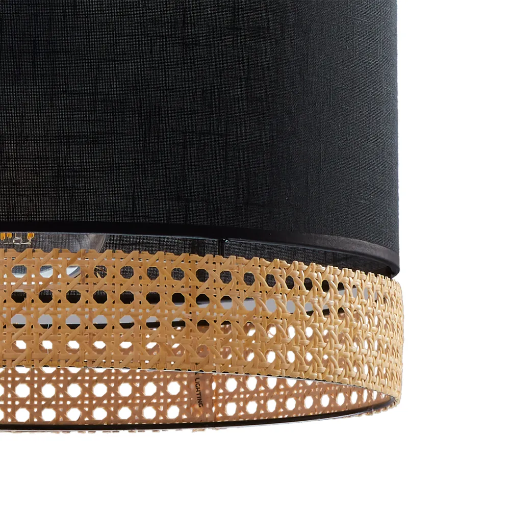 Lampa wisząca PAGLIA czarna z brązowym elementem z plecionki 170x38cm - TK_6543