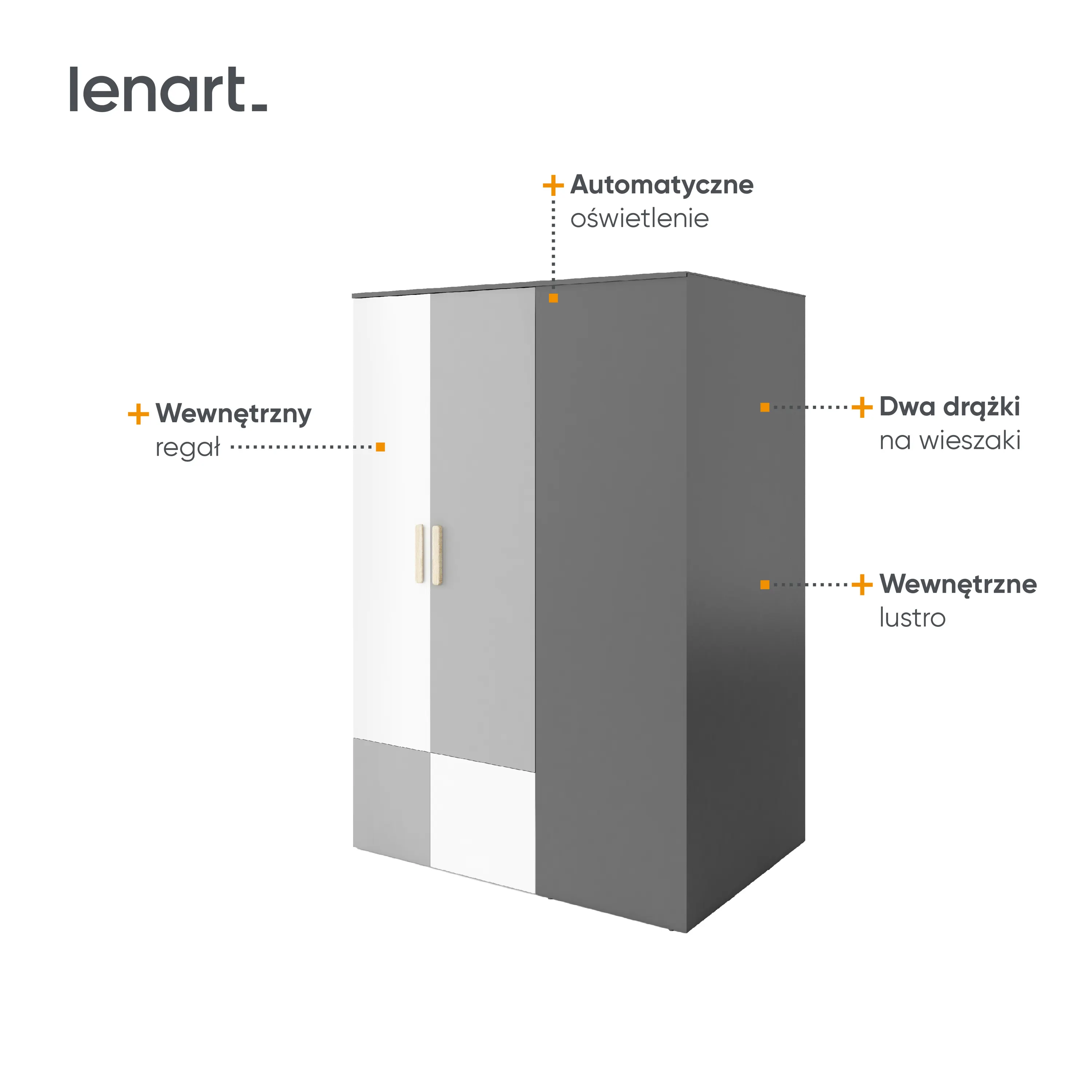 Szafa narożna Pok PO-00L 130x93 - grafit/buk ibsen/szary jasny - PO0LGBS